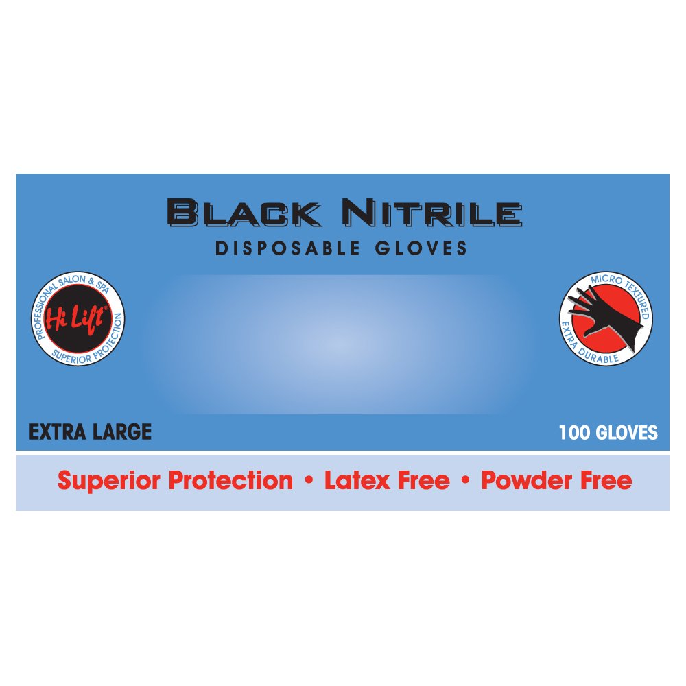Hi Lift Disposable Nitrile Gloves - 100pcs (Black, Extra Large)